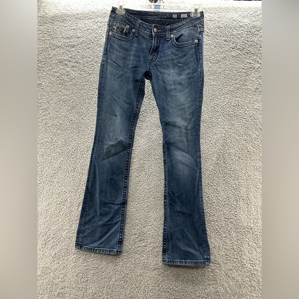 Miss Me Boot Cut Blue Jeans with Faded Detailing